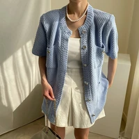 elegant loose cardigan new sungtin knitted solid thin cardigan women 3 colors vintage single breasted o neck short outwear