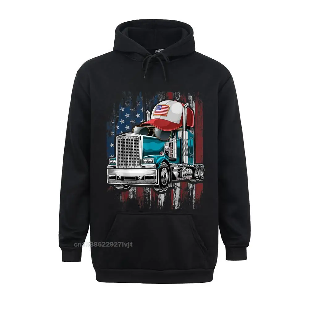 Trucker American Flag Trucker Hat Truck Driver Men Hoodie Faddish Party Hoodie Cotton Tees For Men Slim Fit