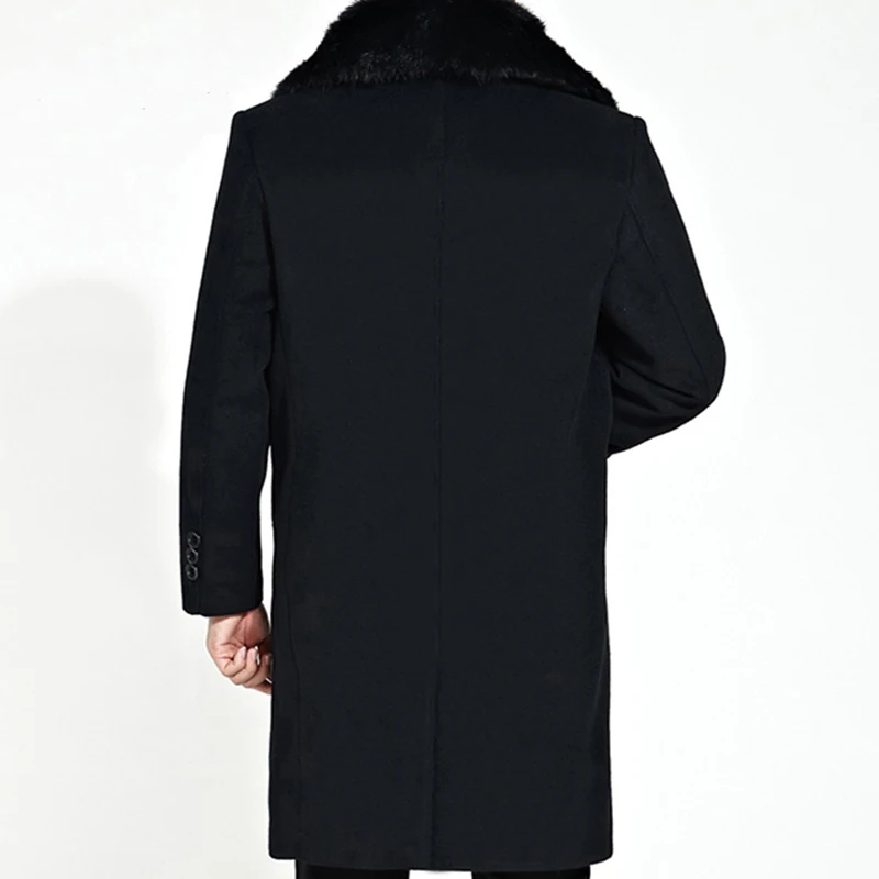 

Wool Mens Coat Men Brand-Clothing Natural Rabbit Fur Collar Thick Woolen Overcoat Men New Long Mens Jackets And Coats