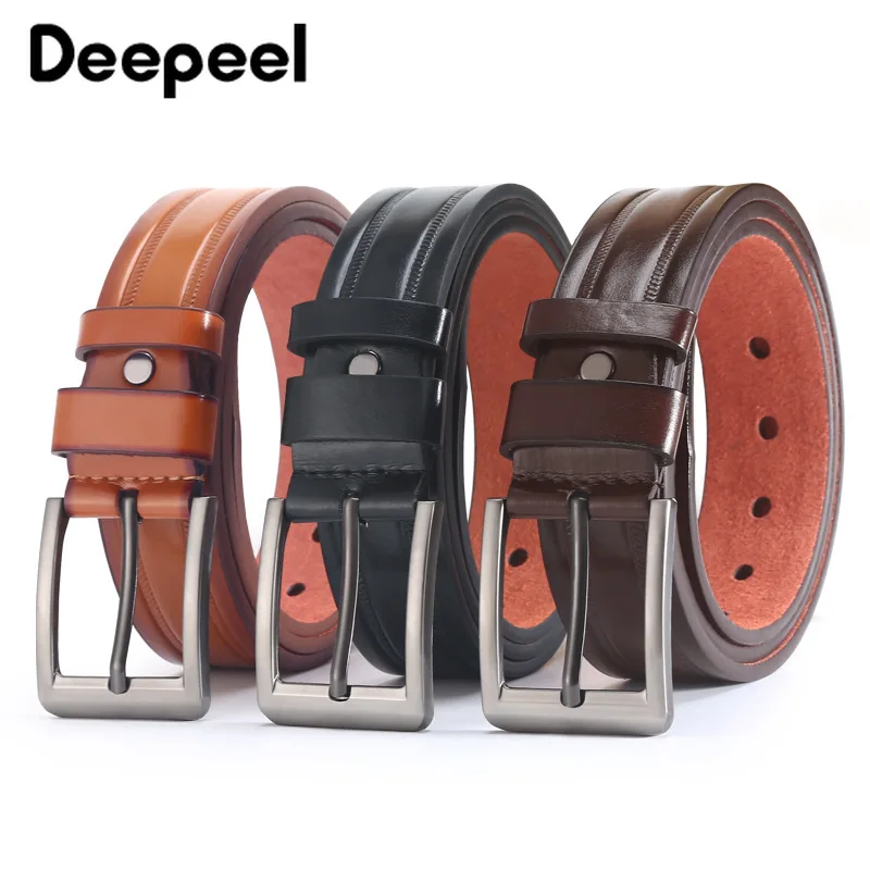 

Deepeel 1Pc 3.8*120cm Men's Pin Buckle Belt PU Leather Male Designer Belt Embossed Crafts for Adults Fashion Casual Waistband