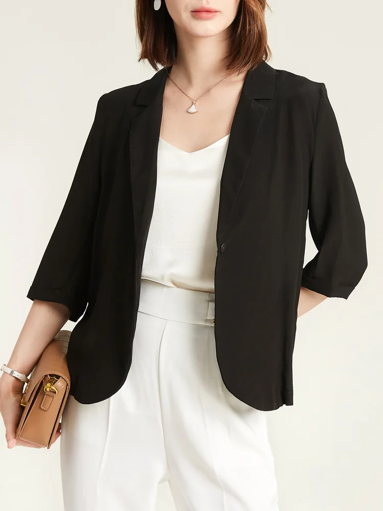 Black Silk Small Suit 2021 Fashion Women's Clothing Autumn 100% Natural Mulberry Silk Women's Clothing Suit Office Coat