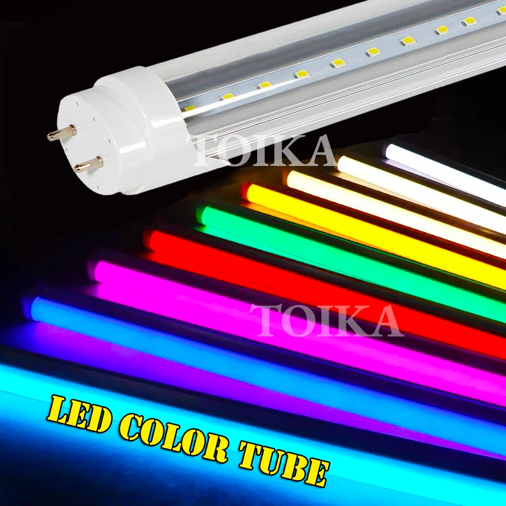 

Toika 10pcs 2ft 10W 600mm T8 G13 LED Color Tube Light Dual-End Powered, Stage Bar Hotel Atmosphere Light RGB Colorful Bar Lamp