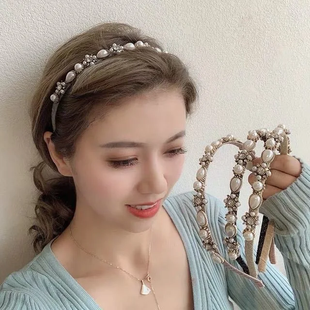 

HOT SALE Imitation pearl headband Gemstone color diamond headband all-match hairpin jewelry