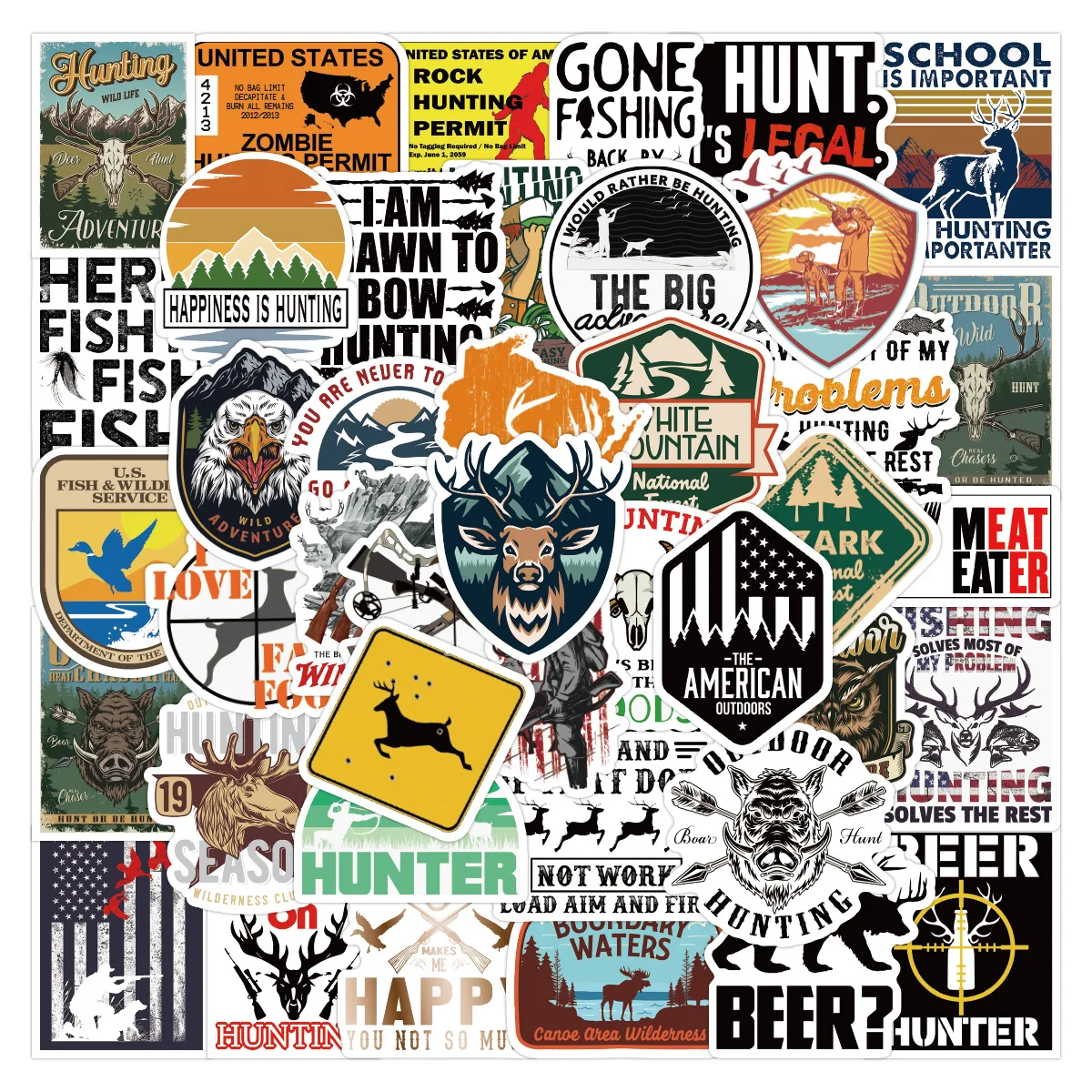 

10/30/50PCS Forest Go Hunting Stickers Outdoor Camping Decals Sticker on Car Backpack Motorcycle Water Bottle Laptop Skateboard