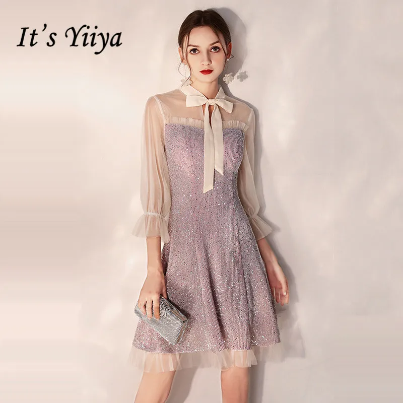 

Short Cocktail Dress It's Yiiya BR312 Purple Tie Bow Elegant Cocktail Dresses Vestidos De Fiesta A Line Dress For Women