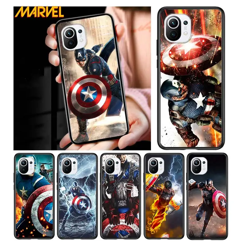 

Captain America cool for Xiaomi Mi 11 10T Note 10 Ultra 5G 9 9T SE 8 A3 A2 A1 6X Pro Play F1 Lite 5G Black Phone Case