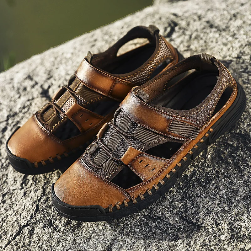 

Sandals Men's Summer 2021 New Men's Casual Hollow Shoes Non-slip Hole Shoes Soft Bottom Leather Sandals Men's