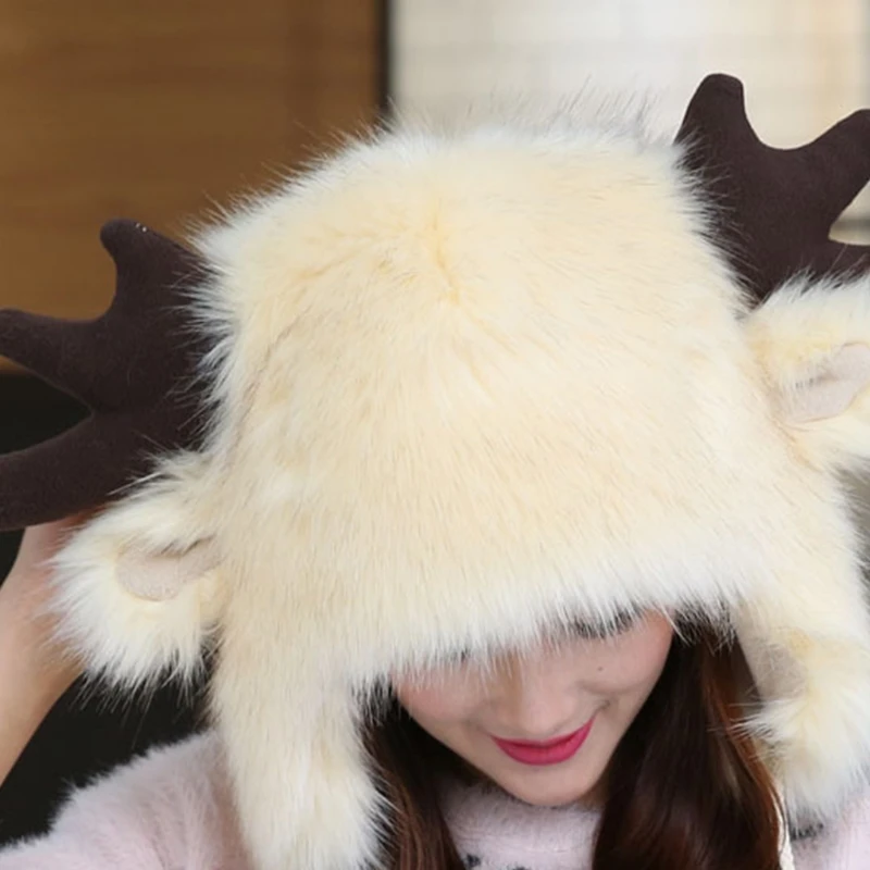 

Fluffy Furry Thermal Warm Trapper Hat Cute Ears Plush Animal Earflap Cap