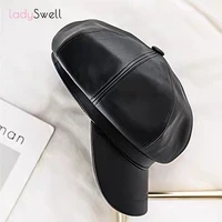 ladyswell beret hat women faux leather cap tongue octagonal caps in black