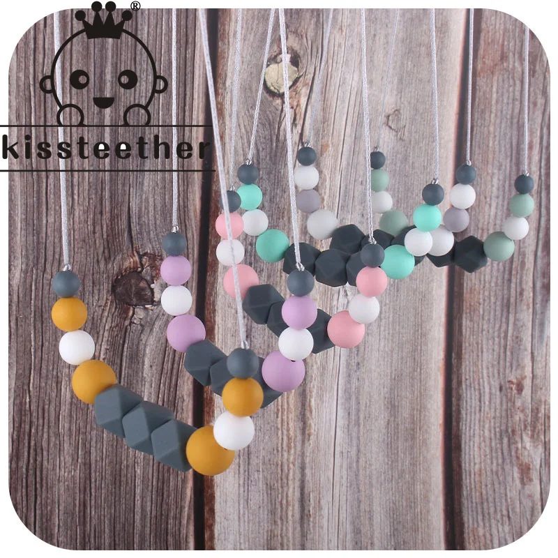 Kissteether-Colgante de silicona de grado alimenticio para beb&eacute;, collar de dentici&oacute;n sin BAP, cuentas de silicona, mordedor de lactancia, collar Molar-0