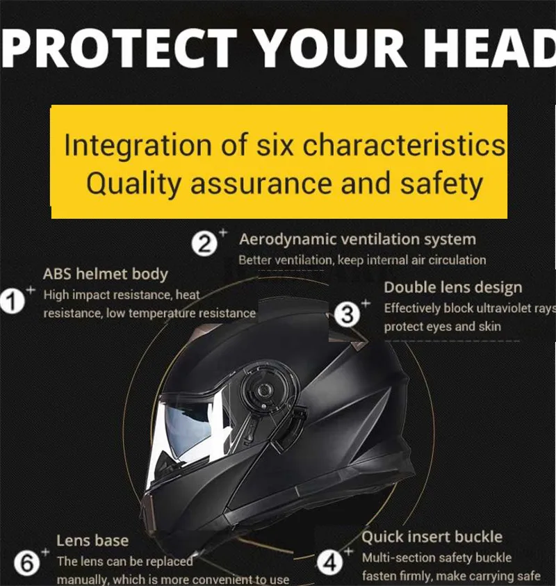 Мотоциклетный шлем модульный откидной с двойными стеклами на все лицо для