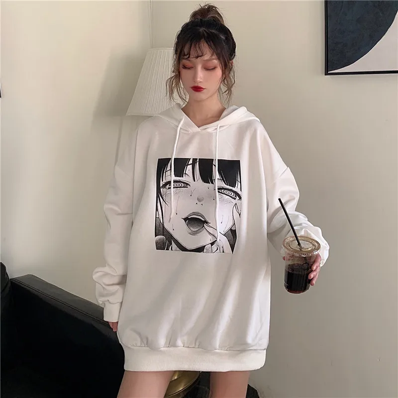 

Dark style hoodie Japanese anime Harajuku Overisize women hooded sweatshirt Fun cartoon print sweatshirt Streetwear women hoodie