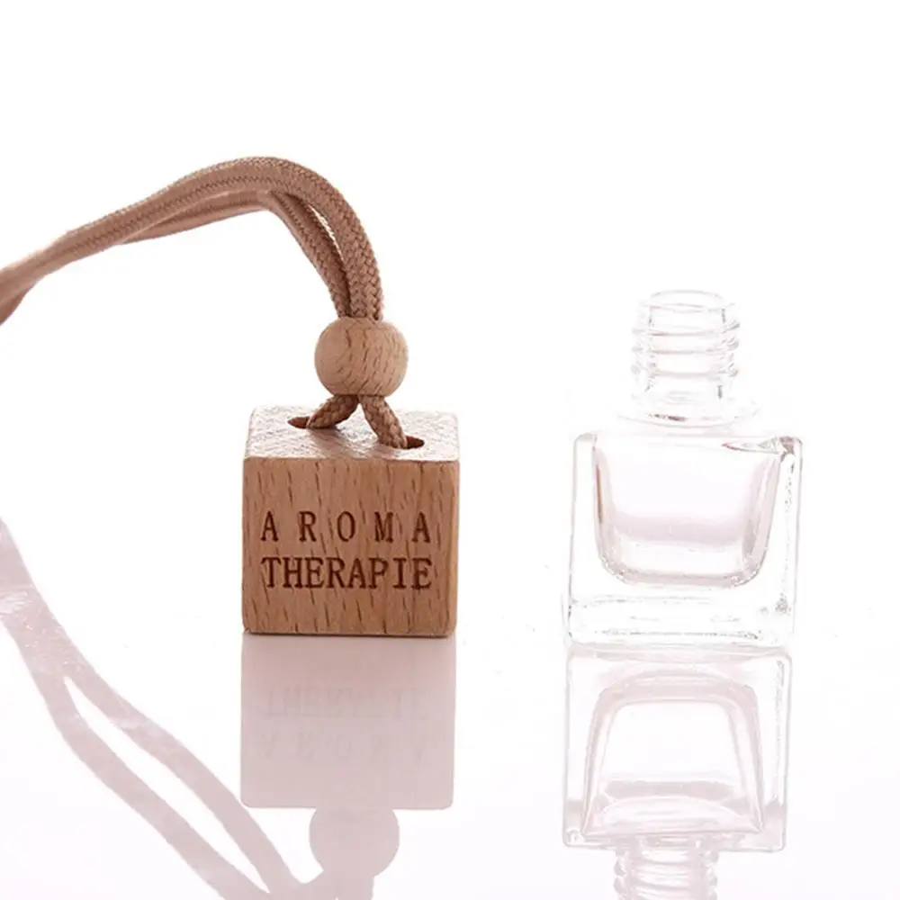 

Cubic Wooden Cap Beads Perfume Essential Oil Empty Glass Bottle Hanging Decor Air Freshener Ornament Car Interior Accessories