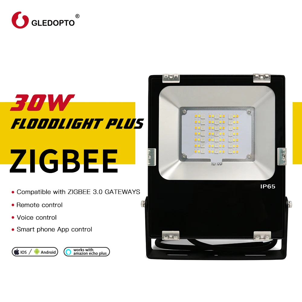 

G светодиодный OPTO 30 Вт смарт Zigbee потока СИД светильник плюс 2500LM RGBCCT открытый светильник IP65 Водонепроницаемый работает с Alexa Echo плюс SmartThings
