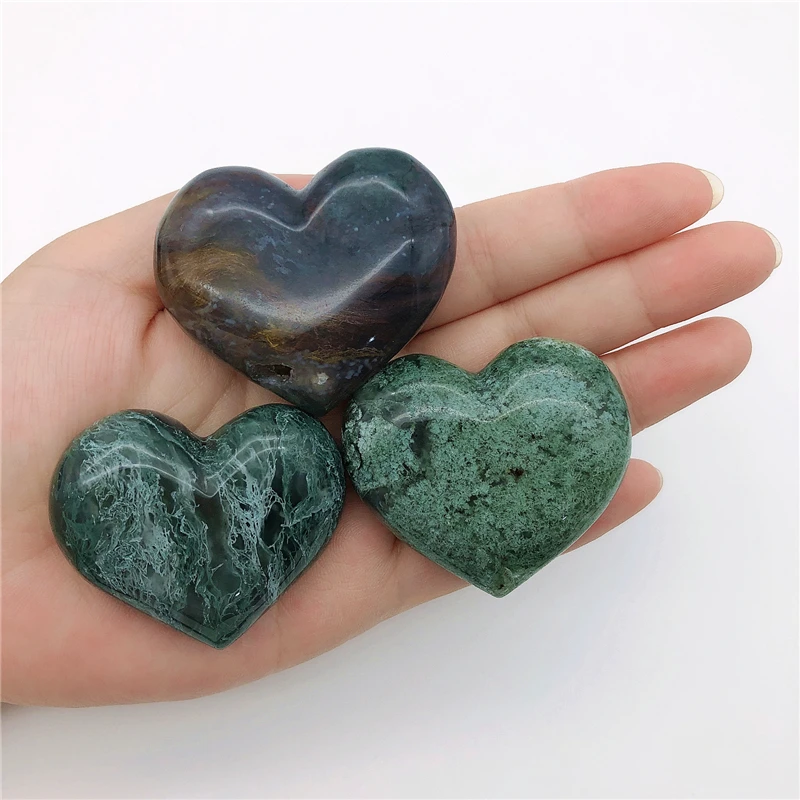 Красивый 1 шт. натуральный мох Агат Сердце Кристалл резное ремесло Исцеление