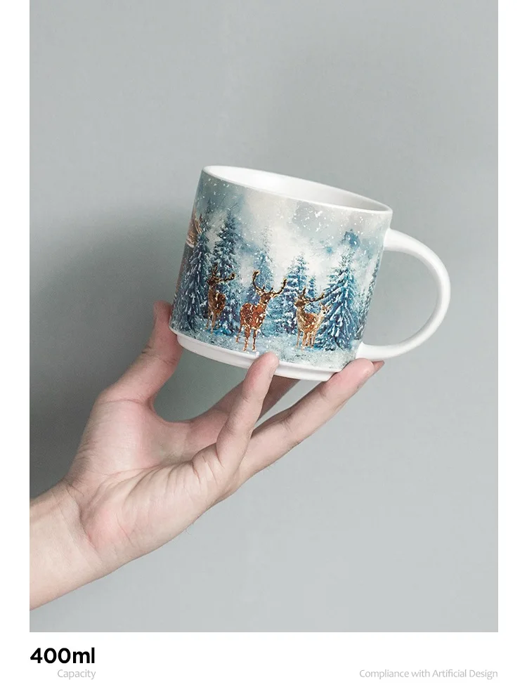 OUSSIRRO 400ml Ceramic Cup Kit Porcelain Constellation Theme LuckyMerry Christmas Mug with Gift Box Christmas Gift for Friends