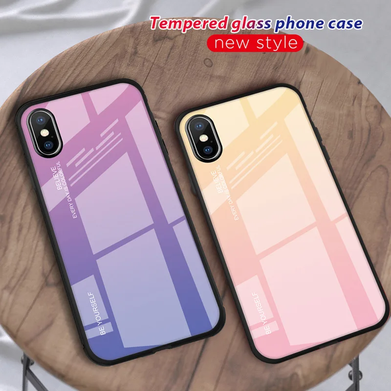 Градиентный цветной чехол из закаленного стекла для телефона iPhone 5 5S 6 6S 7 8 Plus 11 Pro X
