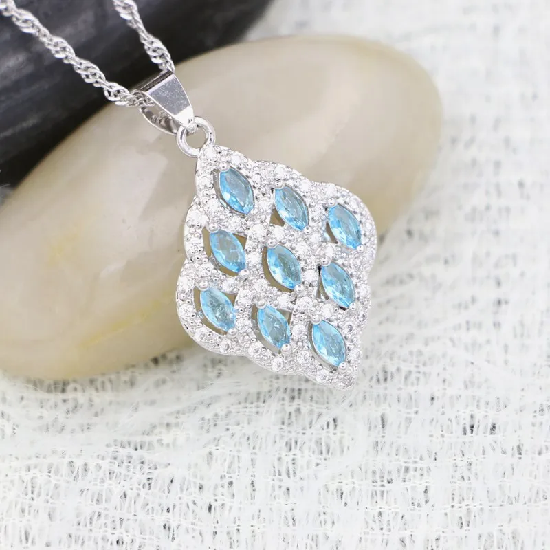 Серебро 925 квадратное ожерелье с подвеской для женщин Небесно Голубой кубический
