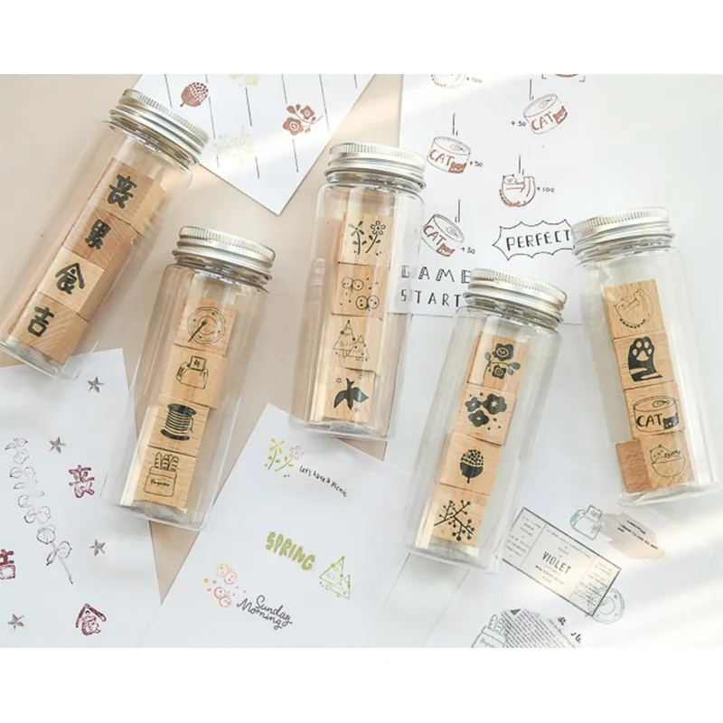 4 шт./компл. пластиковая коробка упаковка деревянный штамп кошка хлеб птица