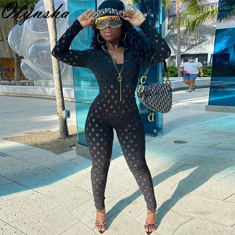 

Sexy Hollow Out Skinny Long Jumpsuits Woman 2020 Autumn Streetwear Outfit Long Sleeve O Neck Jumpsuit for Women Party Chirstmas