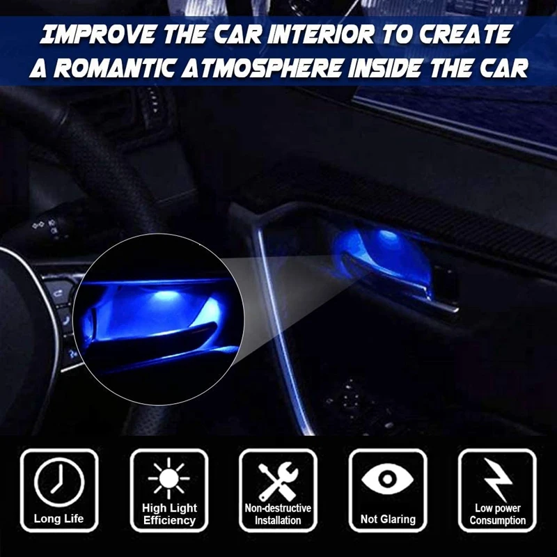 

Car LED Light Inner Door Handle Bowl Mood Lighting Decorative Car Lamp for Toyota RAV4 2019-2020