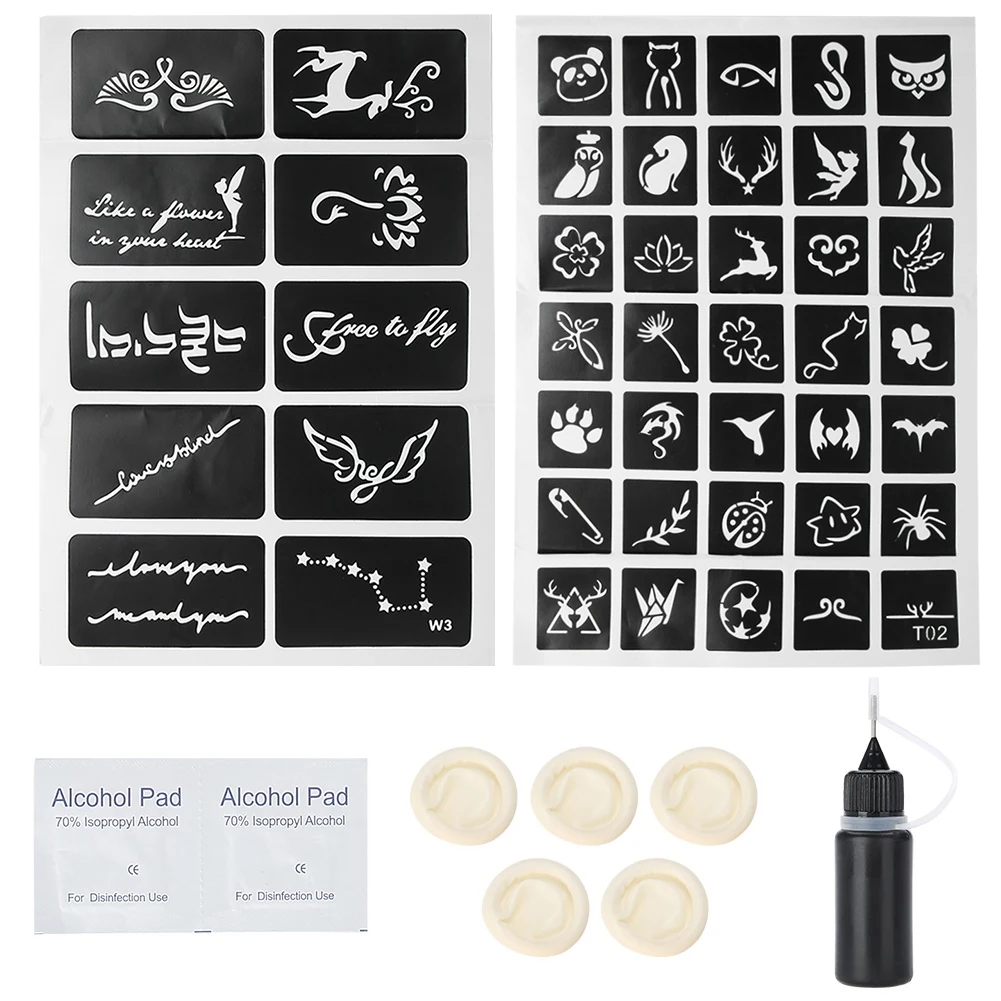 

10ml Long Lasting Juice Tattoo Ink Semi-permanent Natural Plant Pigments Stencils Body Paint Makeup Temporary Tattoo Ink Set