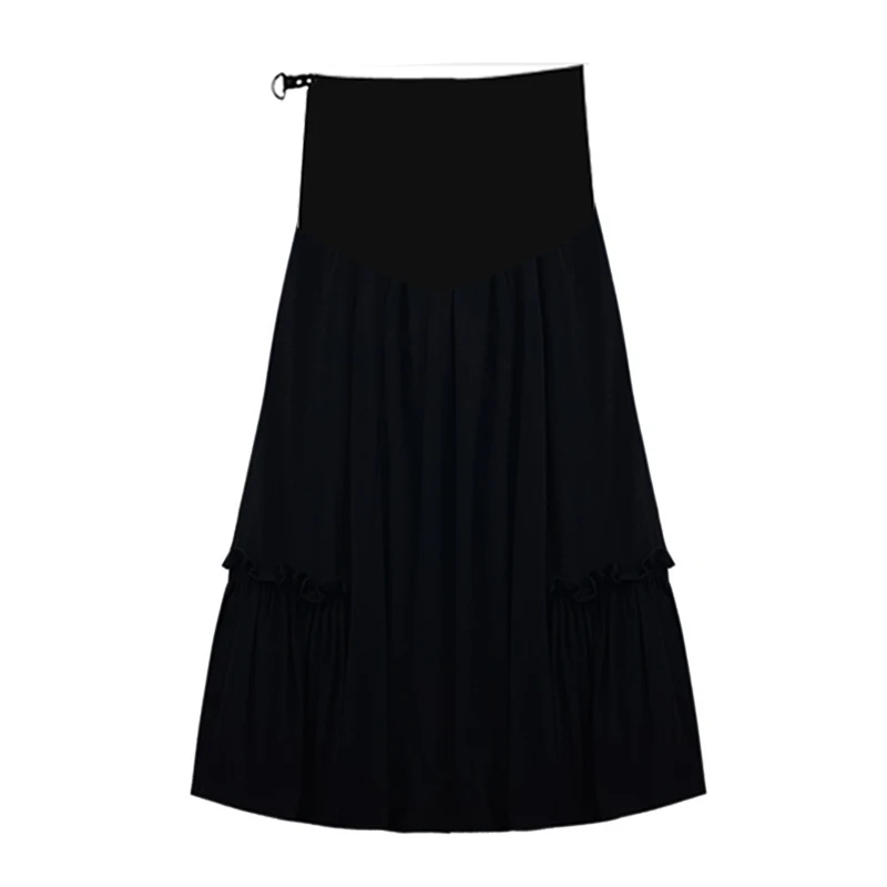 

502# 2021 Spring Black A Line Cotton Maternity Skirts Elastic Waist Belly Skirts Clothes for Pregnant Women Chic Loose Pregnancy