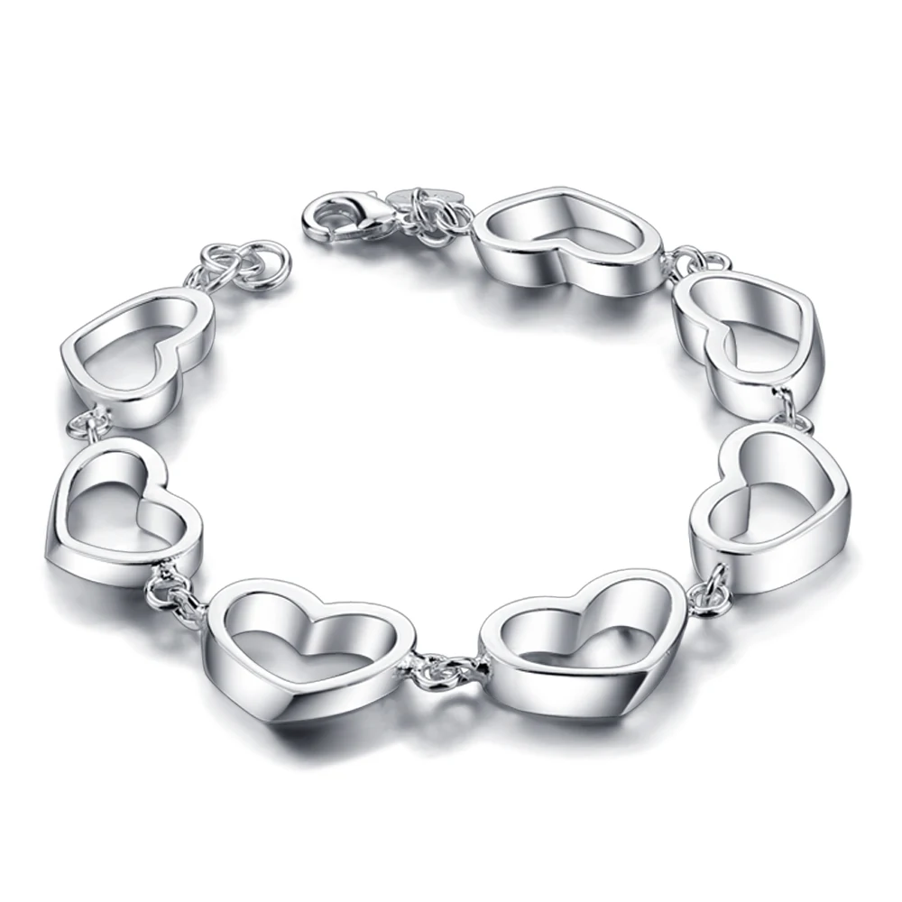 

Fashion women's 925 silver jewelry bracelet charm girl heart bracelet sterling silver chain lobster claw buckle birthday gift
