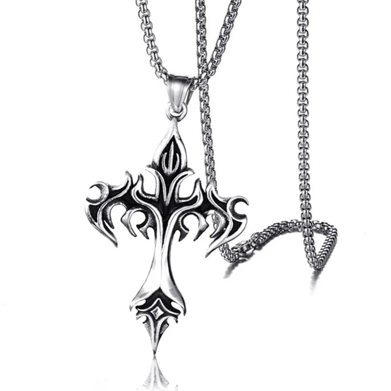 

fashionable Personality Vintage Flame Cross Pendant Trend Creative Hip Hop Rock Men's Necklace Jewelry Accessories Wholesale