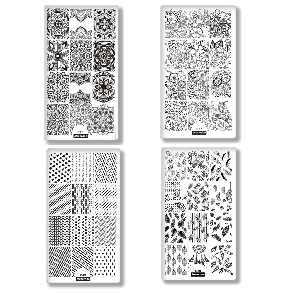 4 шт. прямоугольные пластины для стемпинга ногтей + 1 Радужный штамп СКРЕБОК НАБОР