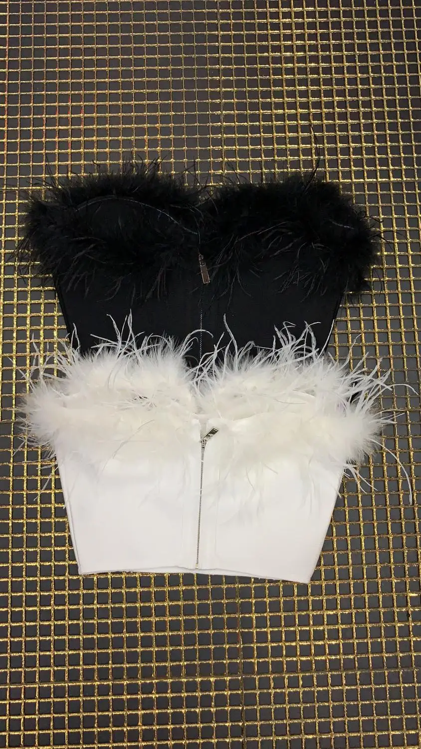 Новое поступление, белый и черный укороченный топ с перьями, весенне-летний наряд, сексуальный мини-топ, винтажные платья от AliExpress RU&CIS NEW
