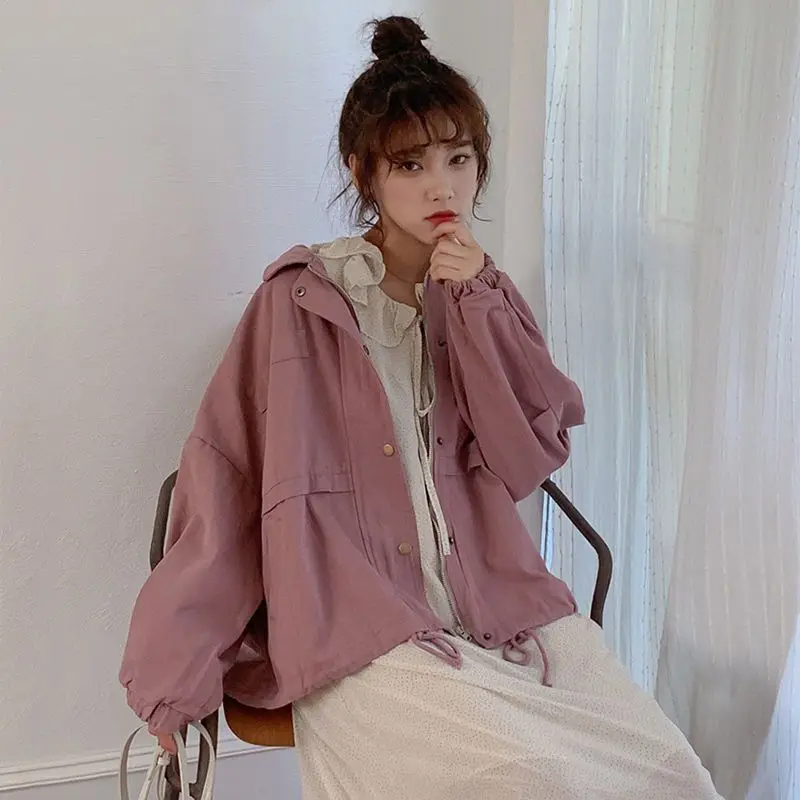 

Куртка Techwear женская розовая, весна-осень 2021, милая Корейская свободная универсальная короткая куртка с запахом, винтажная бейсбольная курт...