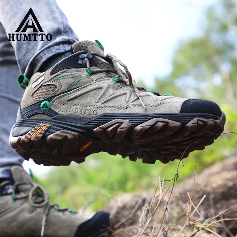 Beli HUMTTO Pria Kulit Asli Trekking Sepatu Tahan Air Sepatu Hiking Sepatu Bot Wanita Berburu Sepatu Gunung Boots Taktis Sepatu