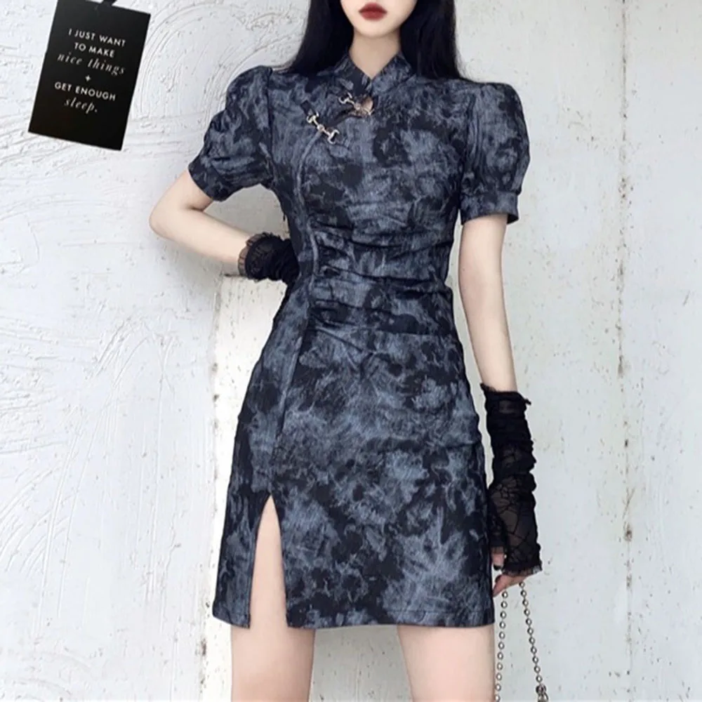 Женское платье Ципао с принтом Повседневное разрезом пышными рукавами и