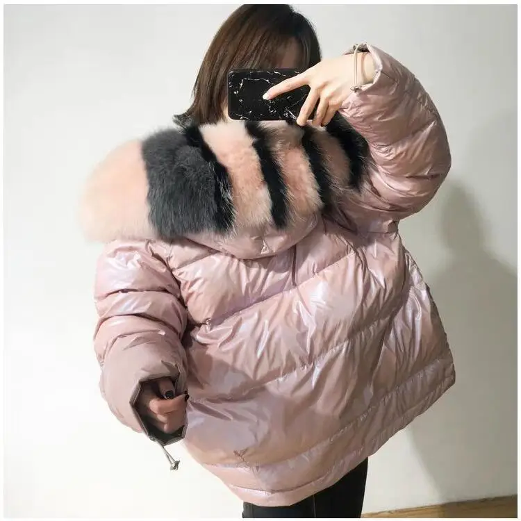 Новинка двухстороннее пуховое пальто золотого и серебряного цвета зимняя куртка