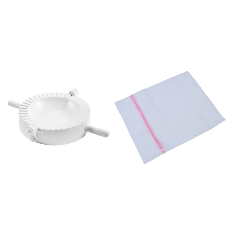 

1 Pcs White Plastic Hand Press Pierogi Mold Dumpling Mould & 1 Pcs Laundry Mesh Net Washing Bag Clothes 60X50cm
