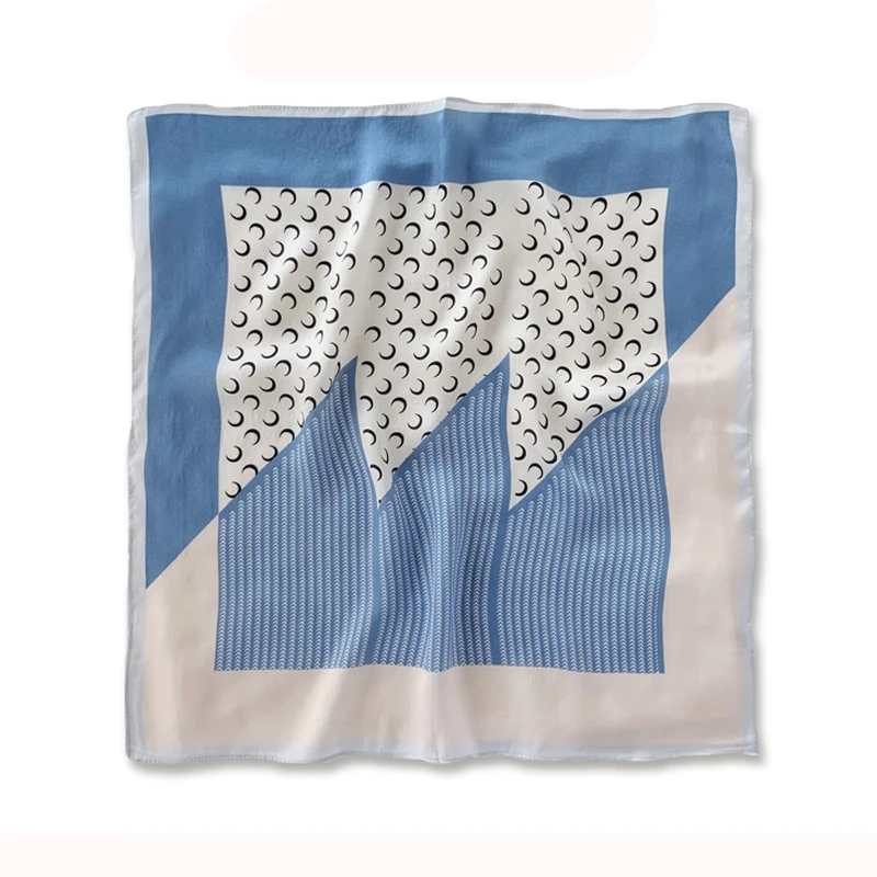 

Luna&Dolphin Small Square Scarf 53x53 100% Nature Silk Crescent Patchwork Orange Blue Bandanas Vintage Headbands Scarf Kerchief