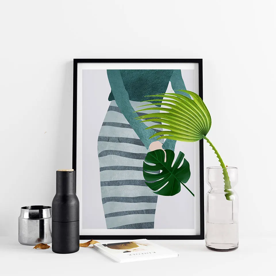 Вид сзади девушка скандинавский постер акварельное настенное искусство природа