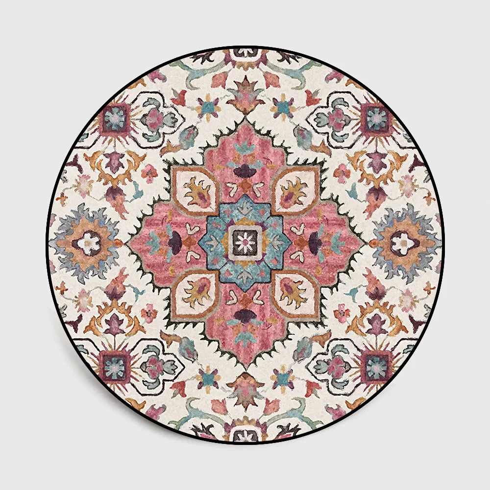 

American country flower round carpet Indian national style living room 160cm round floor mat custom made plush round rug