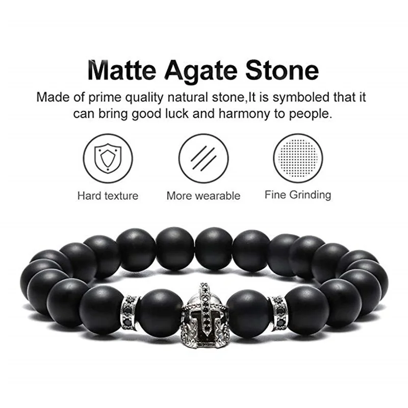 Черный матовый оникс бисерный браслет для мужчин Спартанский воин Гладиатор