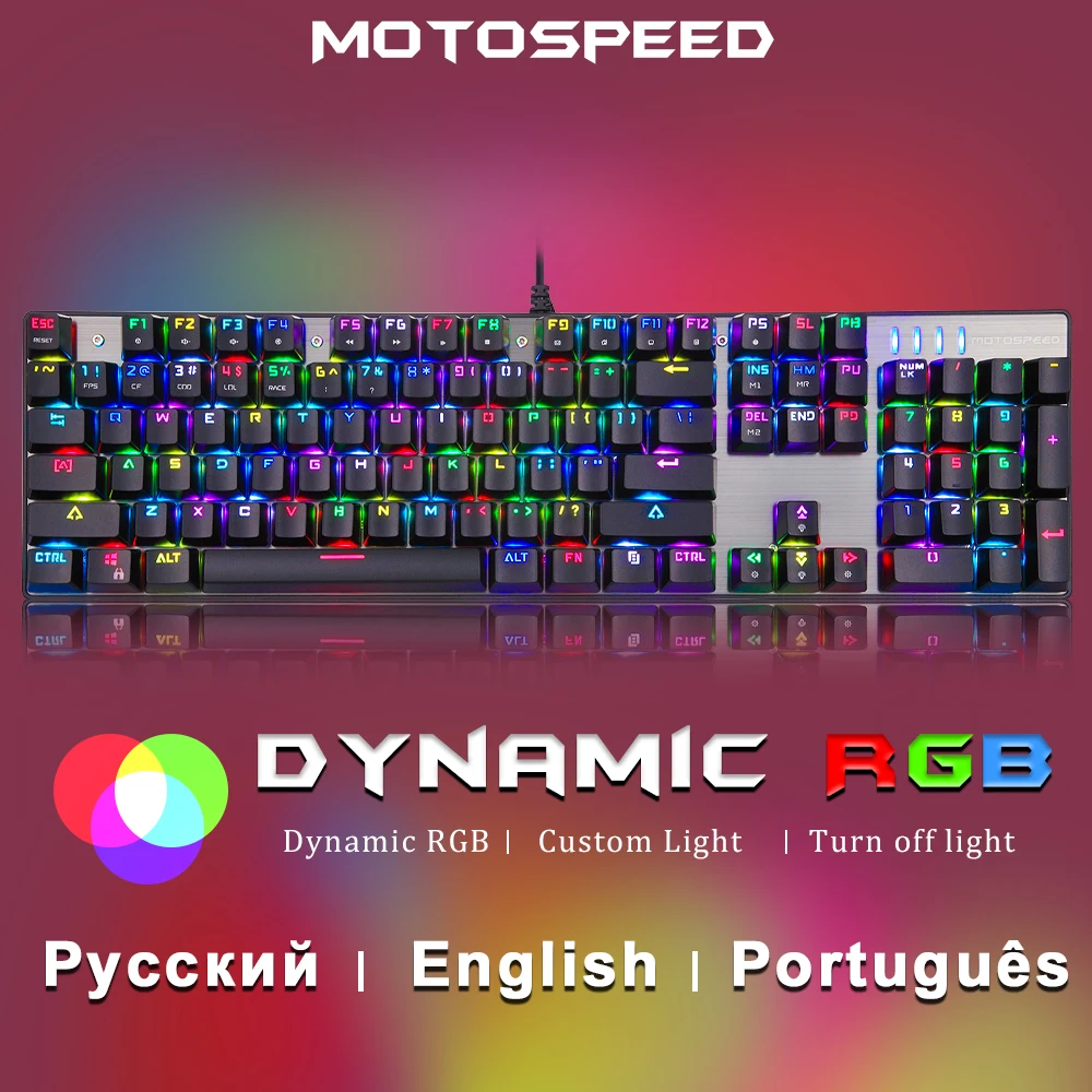 

Motospeed CK104 Gaming Mechanical Keyboard USB Wired 104 keys with RGB Backlit Red Blue Switch for PC Computer Gamer