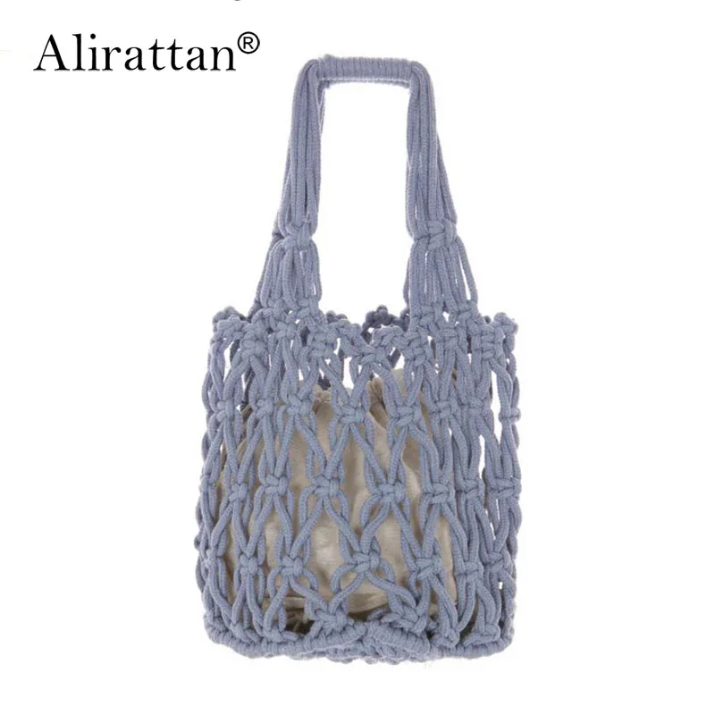 

2020 Women Summer Beach Straw Bag Female Fashion Cotton Rope Woven Mesh Handbags Travel Tote Shopping Bag F215