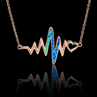 2021 boho women heartbeat necklace women love heart necklaces charm silver color blue opal pendant necklace women wedding gifts