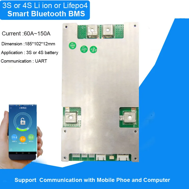 

4S Lifepo4 14.6V smart Bluetooth BMS with 100A 150A constant current UART intelligent PCB board for 16.8V Li po battery Pack