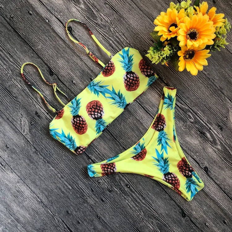 

Pineapple Print Bikini Sexy Sling Simple Cute Split Bikini 2 piece sets womens