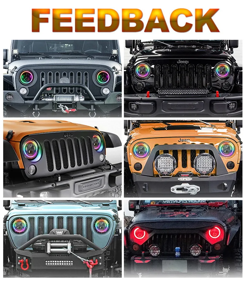 Светодиодные фары Jeep Wrangler JK 7 дюймов RGB управление Bluetooth светодиодное кольцо