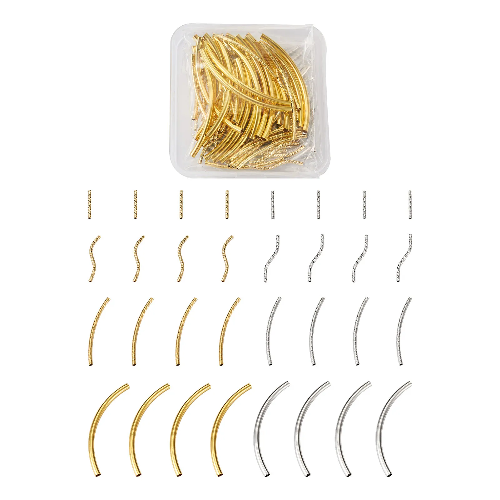 

160Pcs Brass Curved Tube Beads Mixed Color Connectors Spacer Beads Necklace Bracelet Charm Beads For DIY Jewelry Making Findings