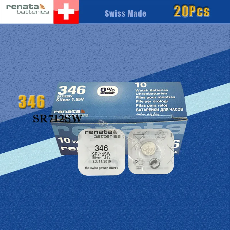 20 Xrenata оксида серебра часы Батарея 346 SR712SW 712 1,55 V бренд renata 346 renata 712 Батарея