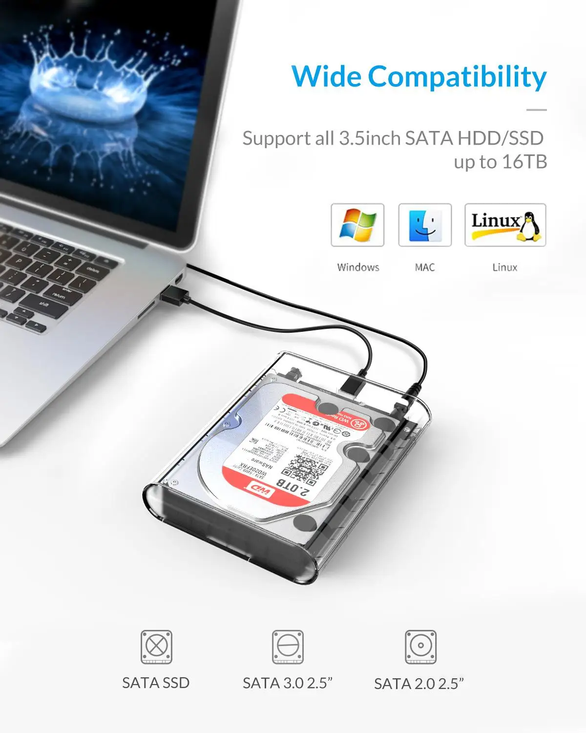 Прозрачный корпус для жесткого диска ORICO 3 5 дюйма с SATA на USB 1 адаптер SSD 12 ТБ