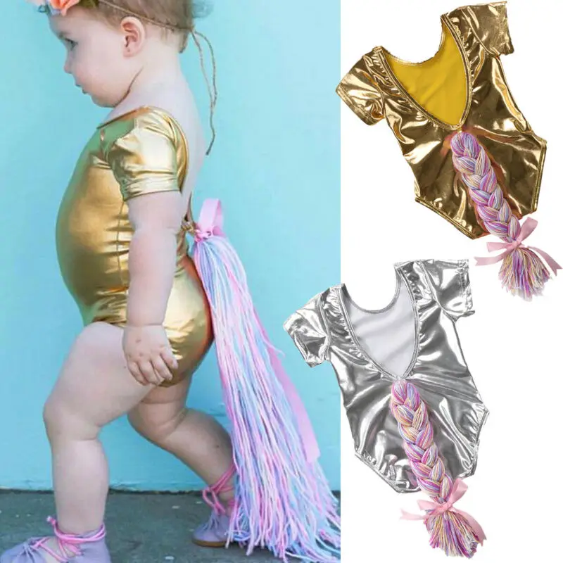 

2020 Cute Toddler Baby Girl Summer Short Sleeve Bodysuit playsuit Sunsuit Horsetail Outfits Clothes Fashion
